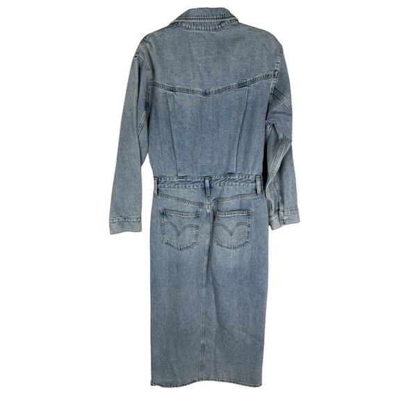 Levis Denim Midi Shirt Dress Long Sleeve Standard Fit Casual Classic Blue Sz 28 - Picture 11 of 14
